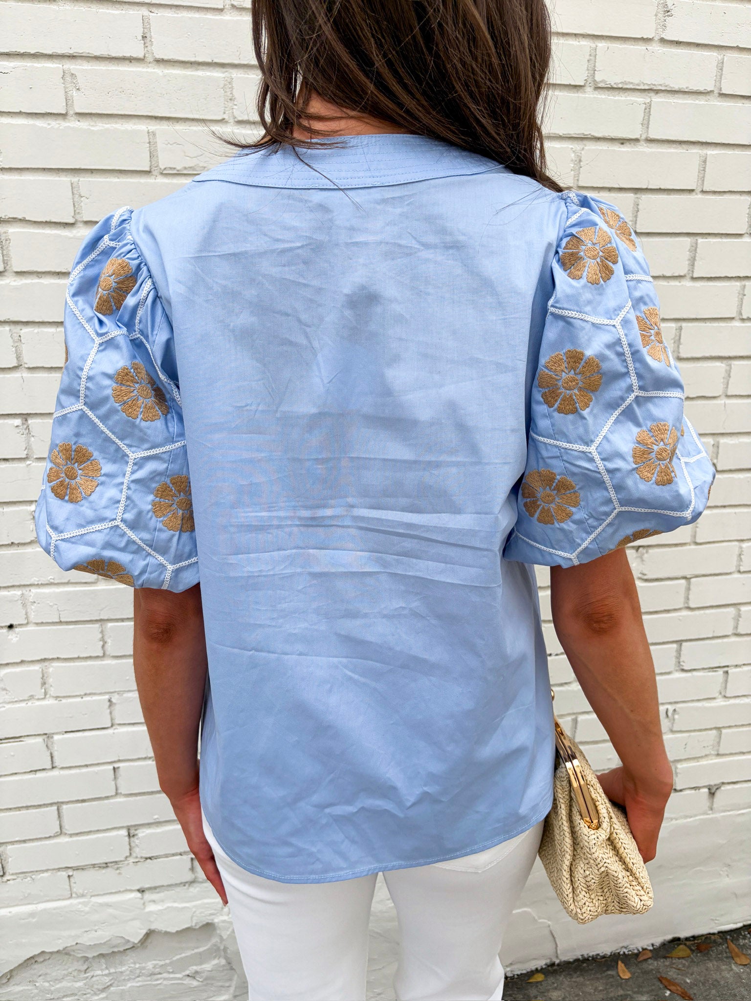 Summer Sunset Embroidered Top-Light Blue