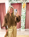 Rosamund Puff Sleeve Top-Brown
