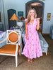 Flower Bouquet Embroidered Midi Dress-Pink