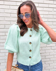 Travel Plans Button Down Sweater-Mint