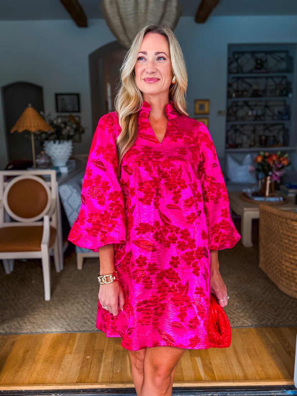 Like a Dream Jacquard Dress-Hot Pink