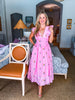 Flower Bouquet Embroidered Midi Dress-Pink