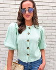 Travel Plans Button Down Sweater-Mint