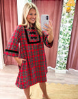 Festive Wishes Plaid Mini Dress-Red