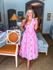 Flower Bouquet Embroidered Midi Dress-Pink
