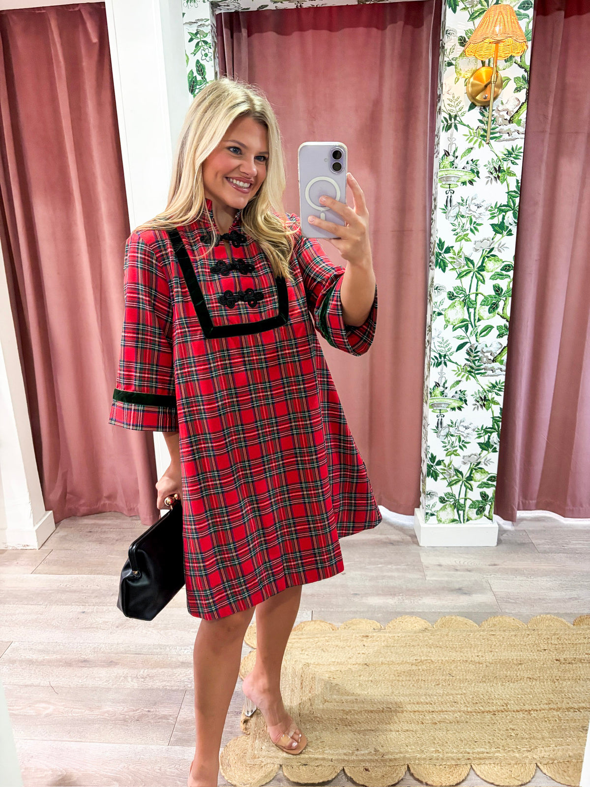 Festive Wishes Plaid Mini Dress-Red