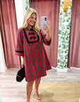 Festive Wishes Plaid Mini Dress-Red