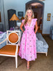 Flower Bouquet Embroidered Midi Dress-Pink