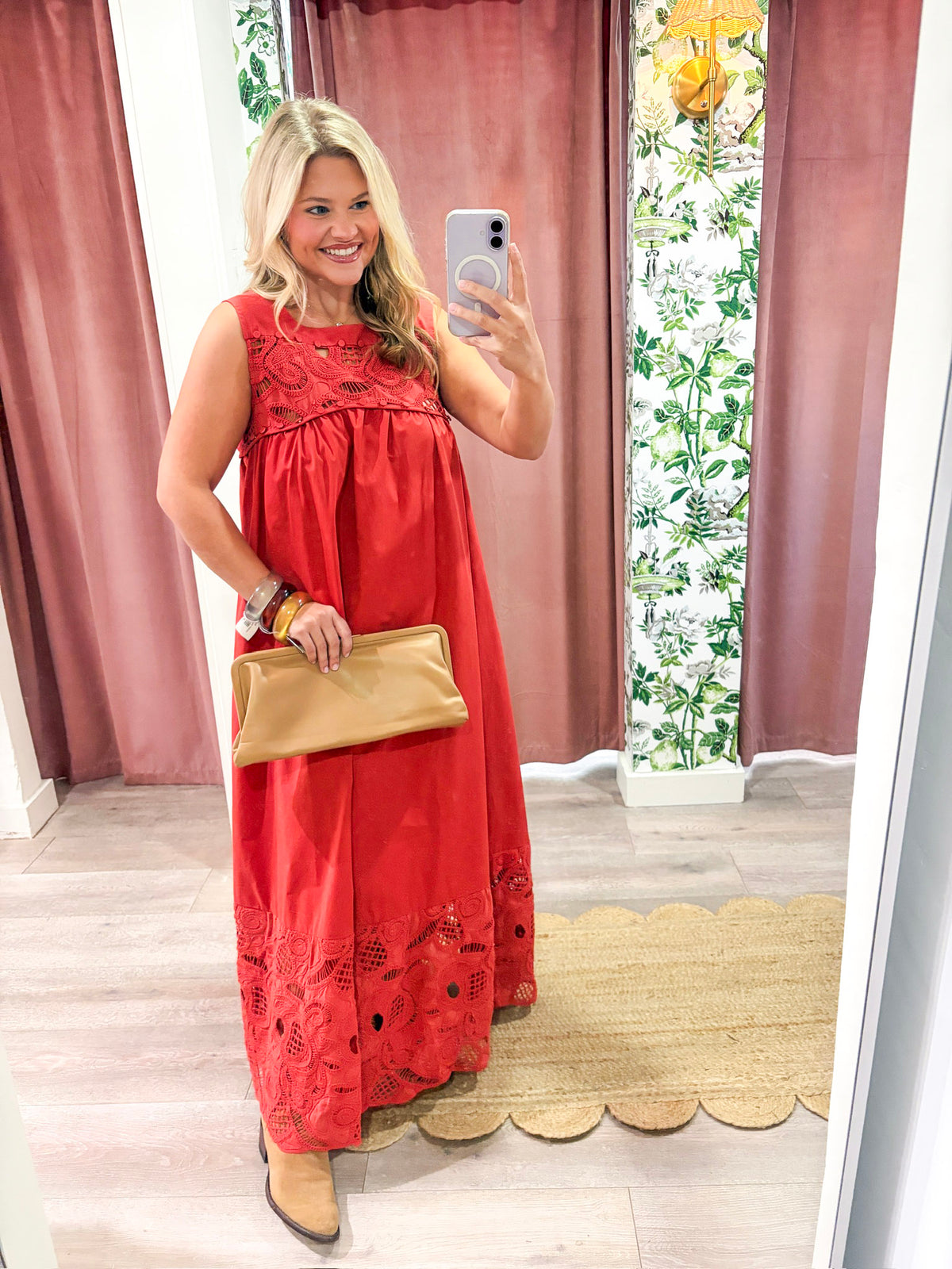 Desert Breeze Lace Maxi Dress-Rodeo Red