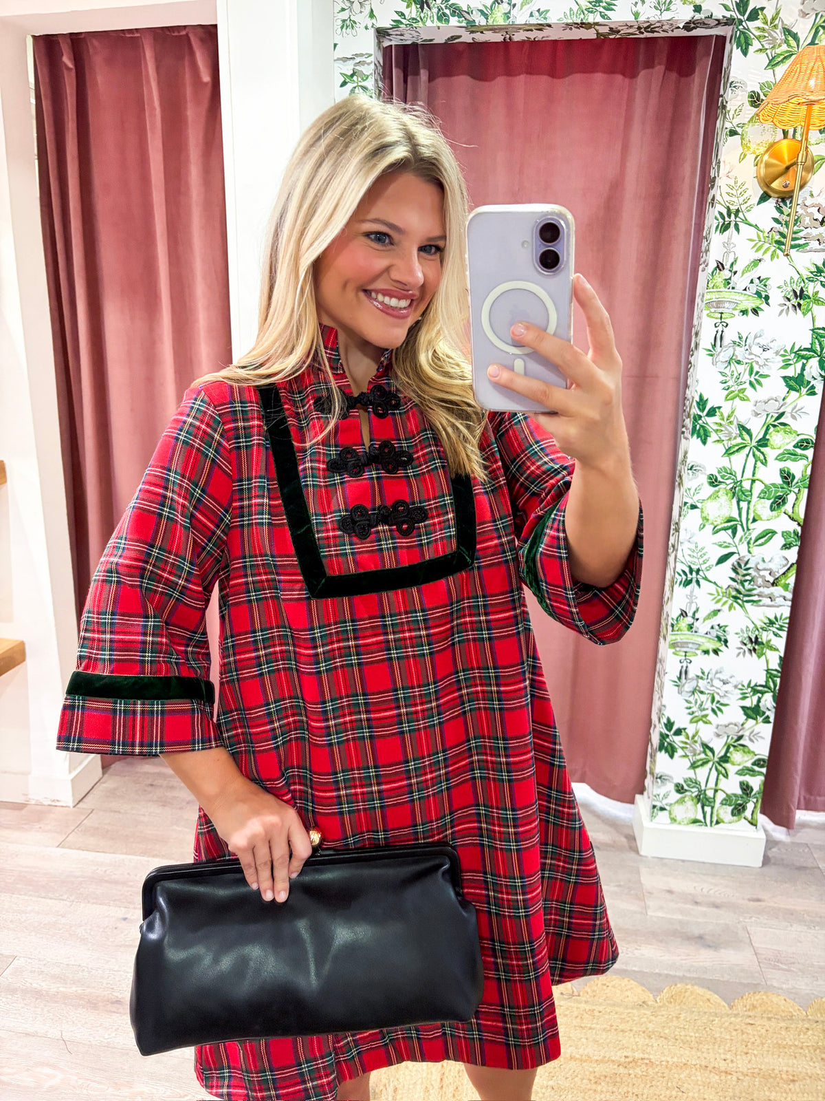 Festive Wishes Plaid Mini Dress-Red