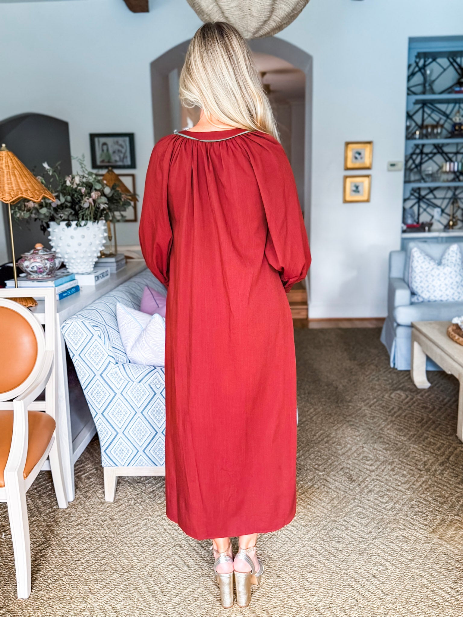 Sunflower Fields Embroidered Maxi Dress-Chestnut