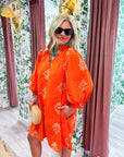 Chalton Street Embroidered Mini Dress-Orange