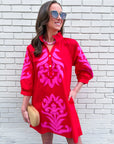 Isla Floral Baroque Dress-Red