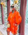 Chalton Street Embroidered Mini Dress-Orange