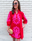 Isla Floral Baroque Dress-Red