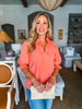 Morning Walk Poplin Top-Coral