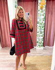 Festive Wishes Plaid Mini Dress-Red