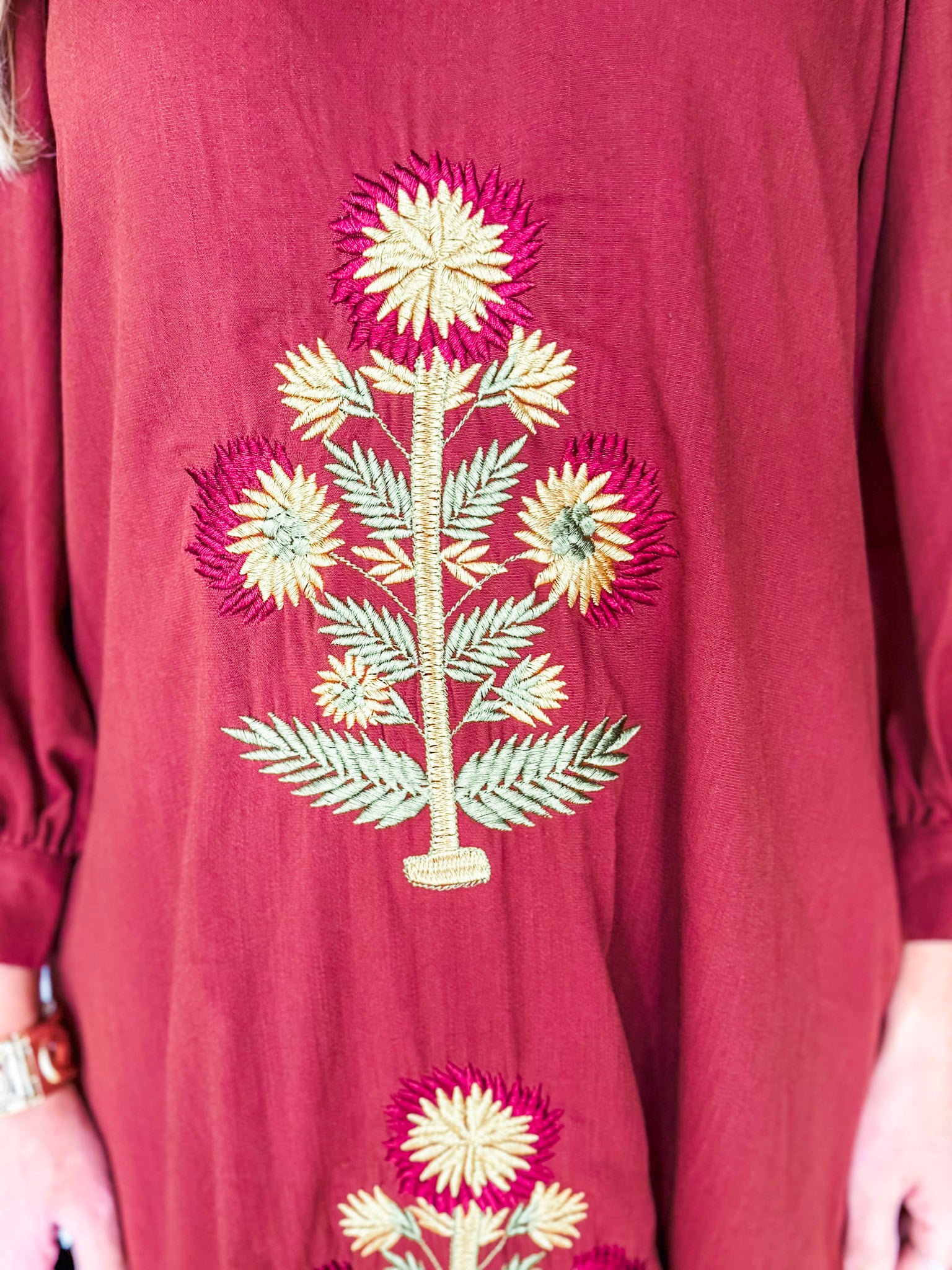 Sunflower Fields Embroidered Maxi Dress-Chestnut