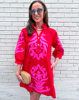 Isla Floral Baroque Dress-Red