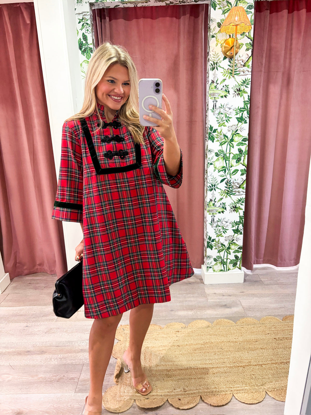 Festive Wishes Plaid Mini Dress-Red