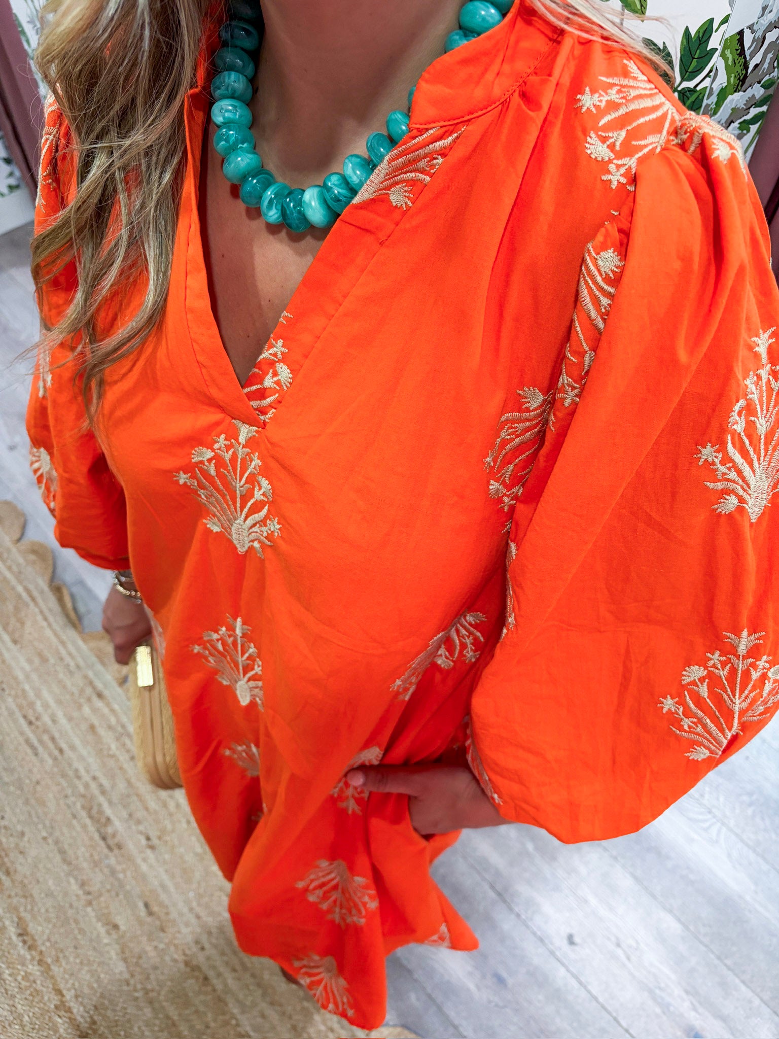 Chalton Street Embroidered Mini Dress-Orange