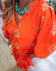Chalton Street Embroidered Mini Dress-Orange