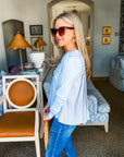 Breezy Stripes Mixed Media Top-Blue