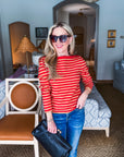 Nantucket Days Ribbed Top-Red/Taupe
