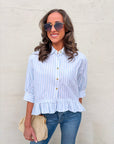 Mattie Striped Ruffle Hem Top-Blue