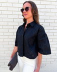 Spring Reset Eyelet Cropped Jacket-Black