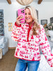 Christmas Toile Printed Quilted Jacket-Red