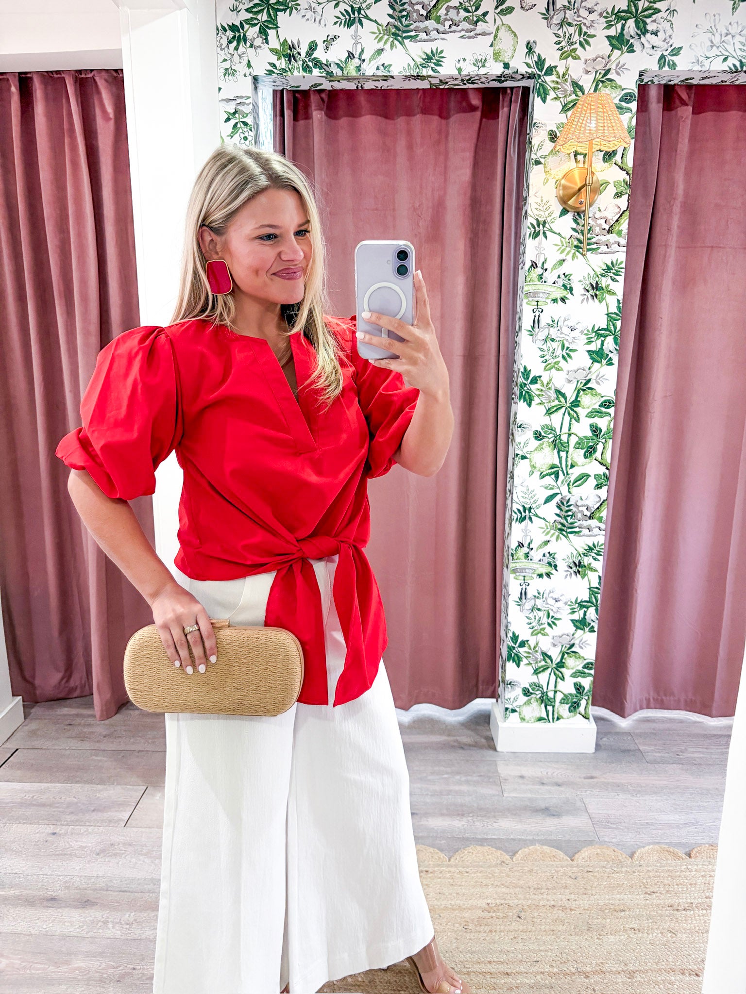 Dahlia Puff Sleeve Top-Red