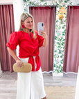 Dahlia Puff Sleeve Top-Red