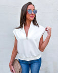 Sunny Side Zip Knit Top-Ivory