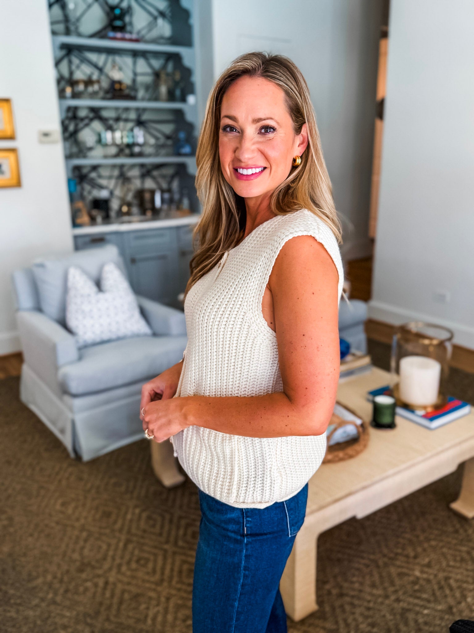 Preppy Moment Sweater Vest- Cream