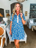 Garden Girl Floral Mini Dress-Teal Blue