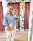 Chalet Button Down Top-Blue/White