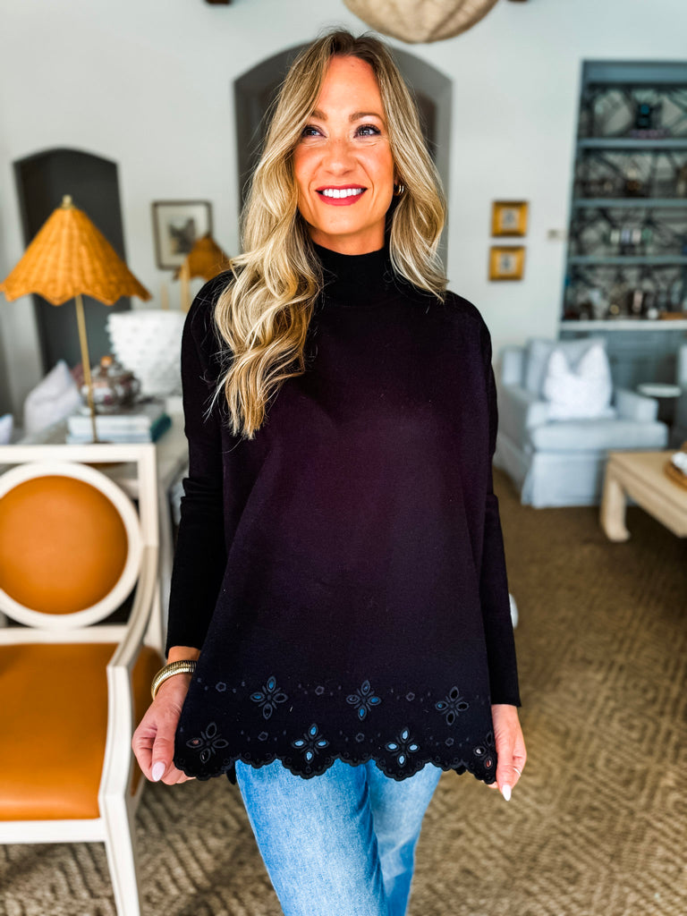 Cuddled Up Eyelet Sweater- Black