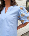 Summer Sunset Embroidered Top-Light Blue