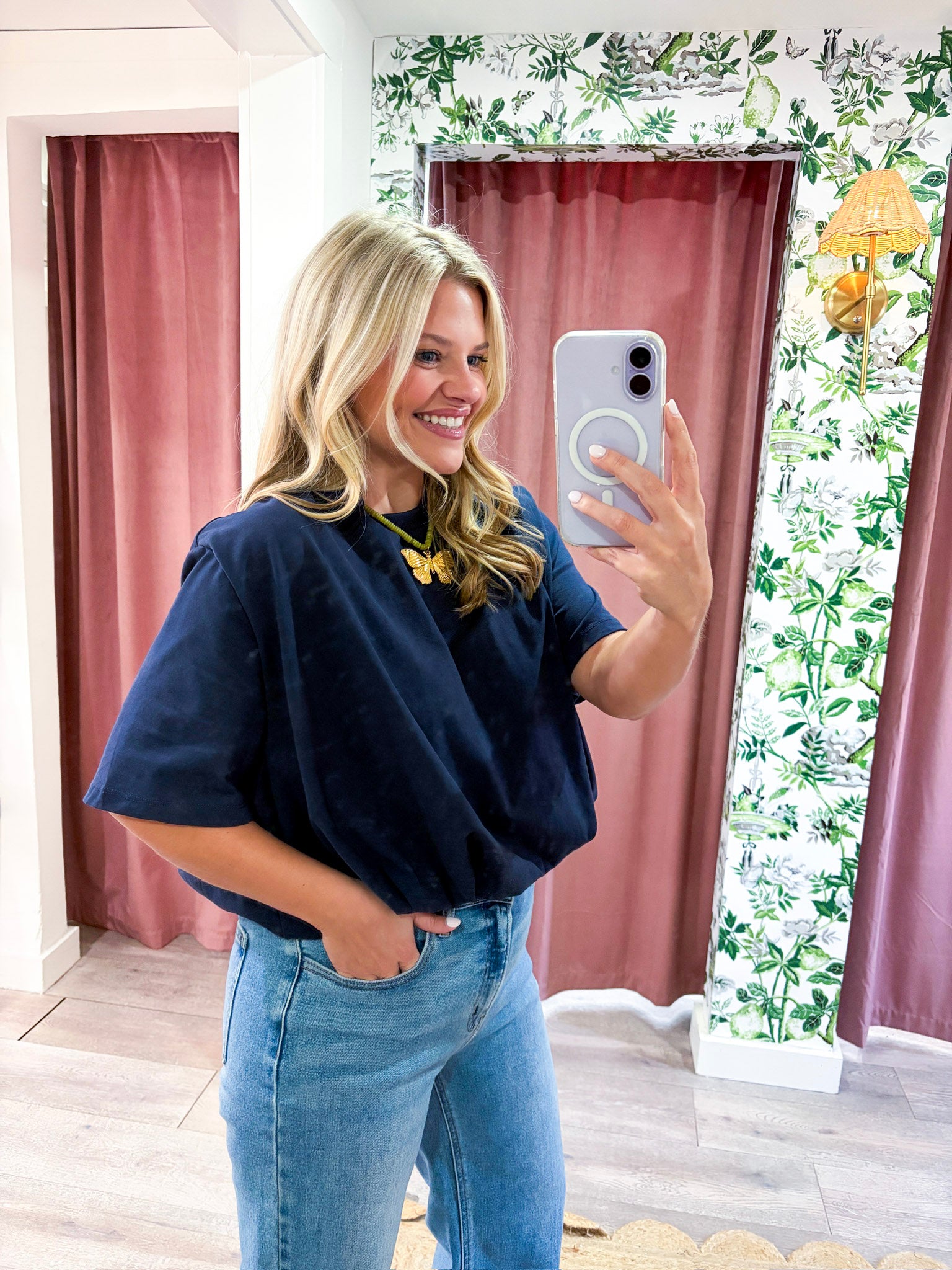 Genevieve Bubble Top-Navy