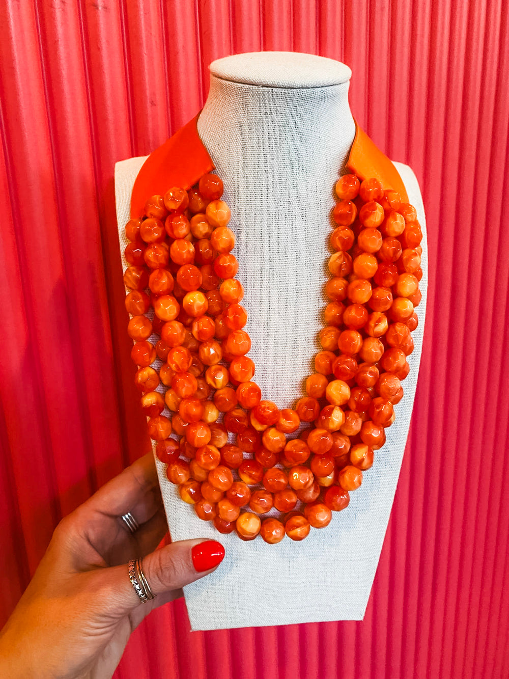 Chunky Beaded Necklace- Orange