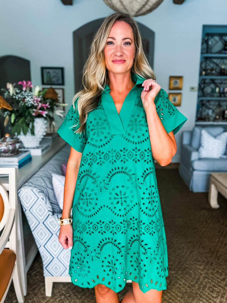 Butterfly Garden Lace Dress-Kelly Green