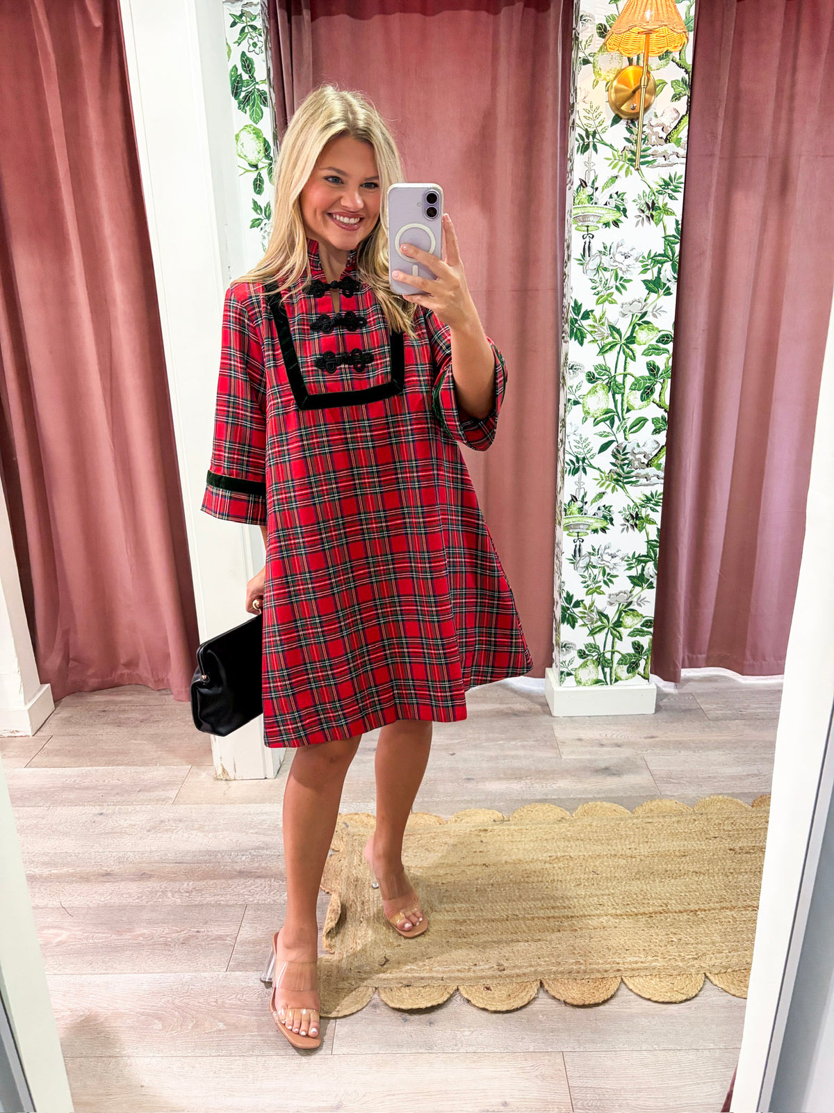 Festive Wishes Plaid Mini Dress-Red