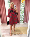 Festive Wishes Plaid Mini Dress-Red