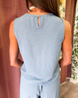 Abroad Adventure Textured Pant Set-Dusty Blue