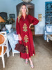 Sunflower Fields Embroidered Maxi Dress-Chestnut