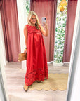 Desert Breeze Lace Maxi Dress-Rodeo Red