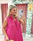 Nantucket Stripe Maxi Dress-Pink
