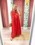 Desert Breeze Lace Maxi Dress-Rodeo Red