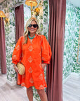Chalton Street Embroidered Mini Dress-Orange